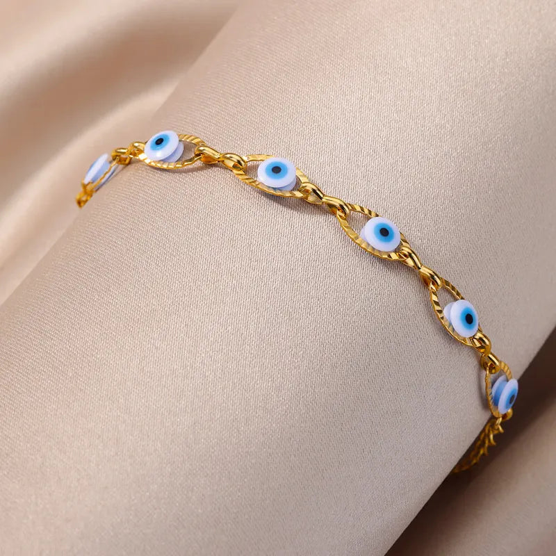 Gothic Rainbow Evil Eye Chain Bracelet for Women Stainless Steel Charm Jewelry