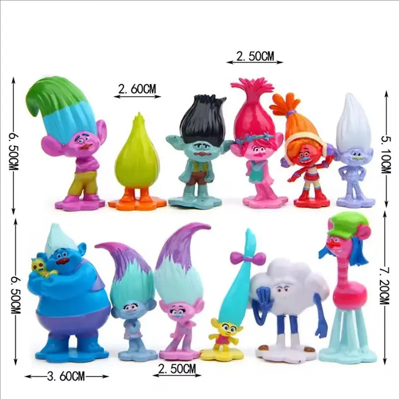 12PCS Trolls Branch Critter Skitter Action Figures Kawaii Anime Toy Set for Kids