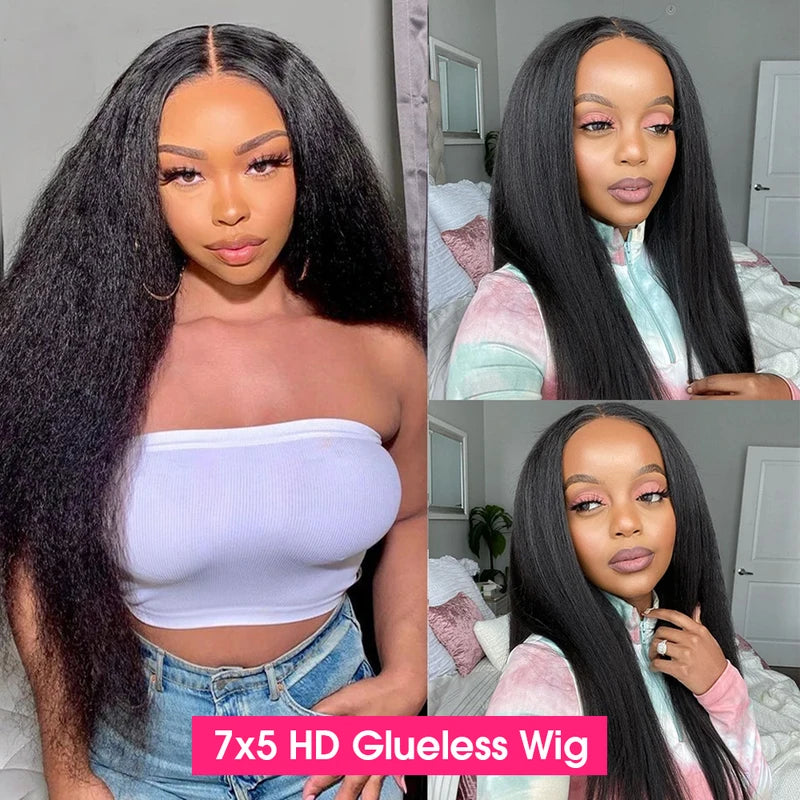 Glueless Lace Front Human Hair Wigs - Kinky Straight HD & Transparent Lace Closure