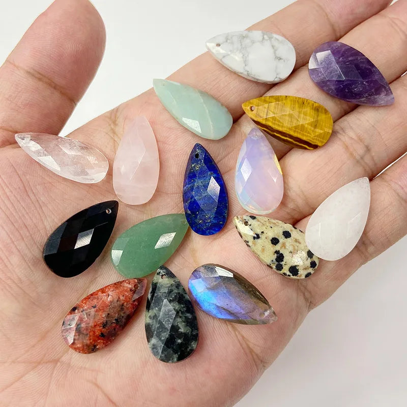 Natural Water Drop Shape Stone Pendant for Jewelry Making - Amethyst, Lapis Lazuli, Obsidian, Quartz Beads