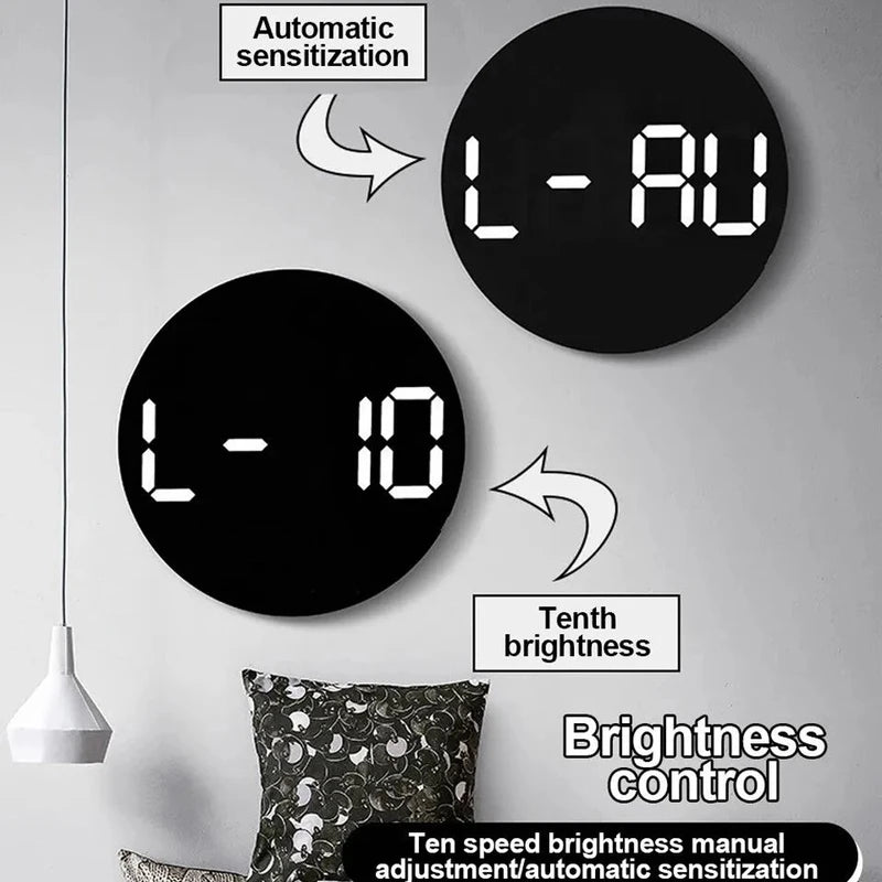 LED Wall Clock with Dual Alarms, Calendar, Temperature & Brightness Adjustable for Home