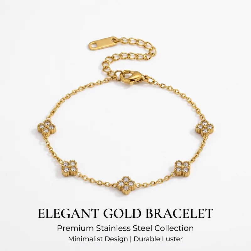 Gold Color Flower Zircon Bracelet - Hypoallergenic Stainless Steel Jewelry for Women