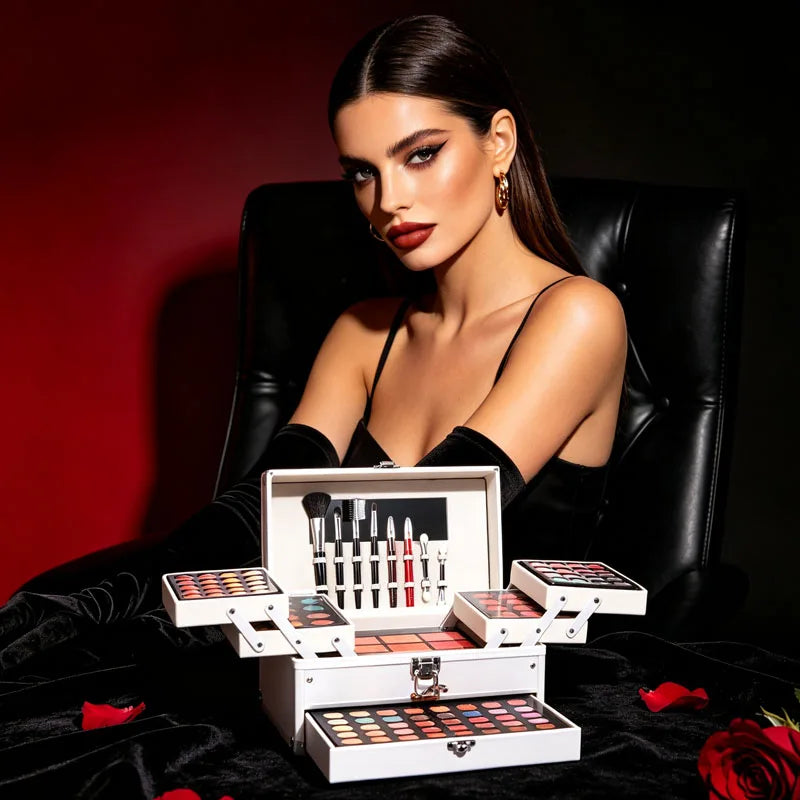 Multi-Function Makeup Kit with Mirror & Tools - Gift Box for Beginners & Teens