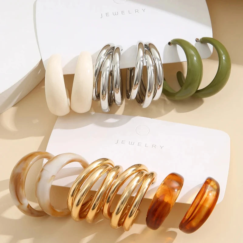 Colorful Acrylic Drop Earrings Set for Women Bohemian Geometric Jewelry 2023 Trend