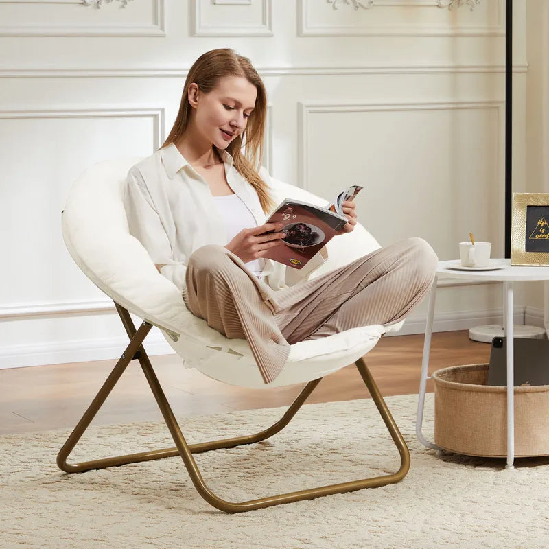 Faux Fur Cozy Saucer Chair - Foldable Living Room Lounge Seat, Multiple Colors