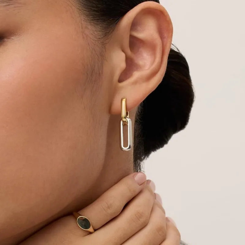 Two Tone U-Shaped Hoop Earrings for Women - Exaggerated Hip Hop Punk Party Jewelry