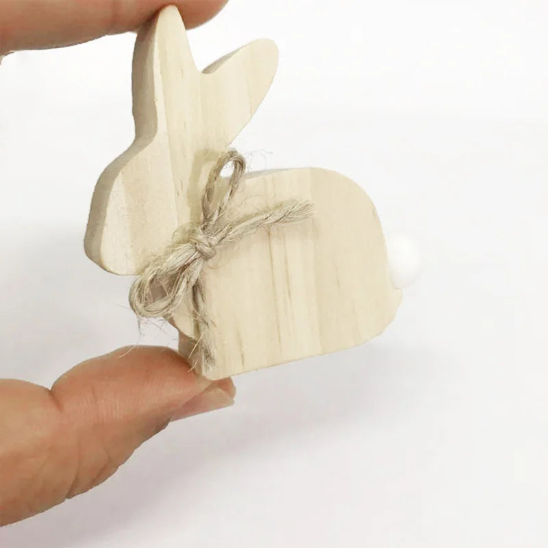 Wooden Easter Bunny Ornaments Set for Farmhouse Holiday Decor - 3 Pieces