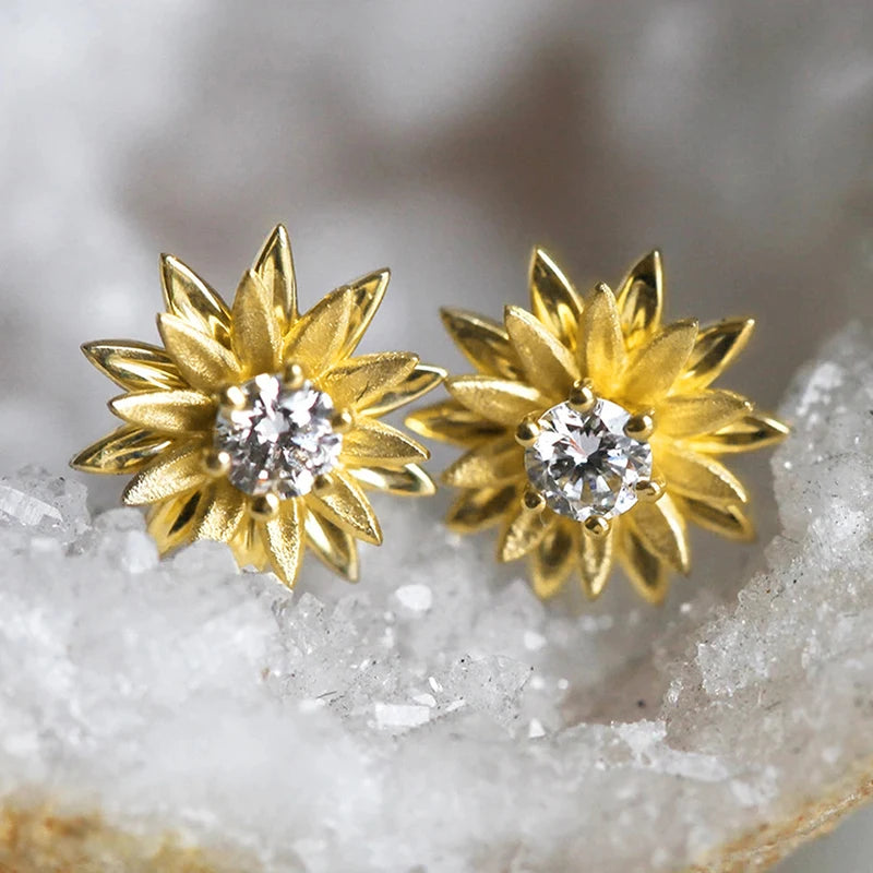 Dainty Flower Stud Earrings for Women - White & Gold Tones, Gift Jewelry