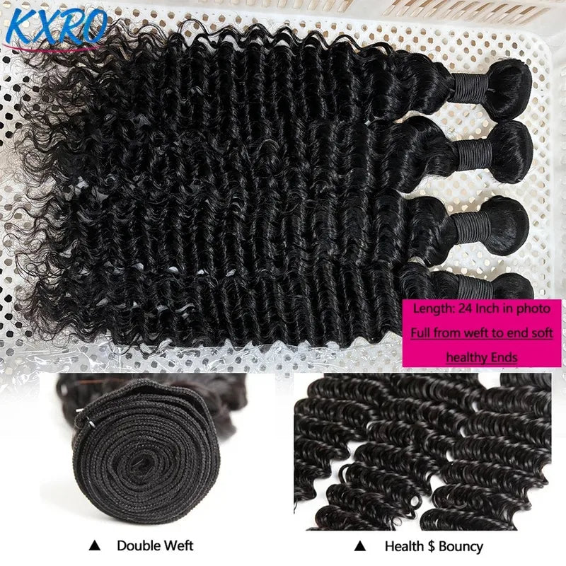 Deep Wave Human Hair Bundles 20 22 24 Inches Brazilian Raw Hair for Wig & Style
