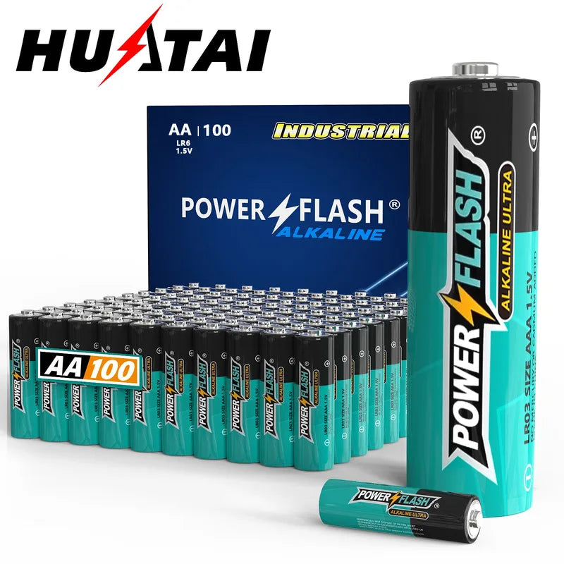 AA Batteries Pack 100 Long-Lasting Alkaline Powerflash LR06 for Home & Devices