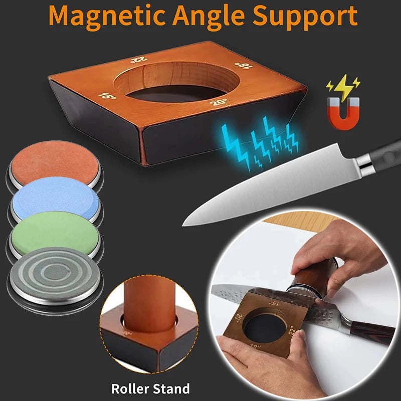 Precision Angle Knife Sharpener Kit with Diamond Whetstones - 4 Angles, Ergonomic Design