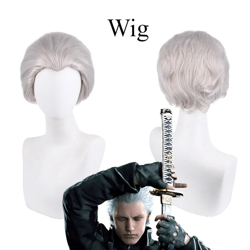 Vergil Cosplay Costume Set with Wig Devil May Cry Halloween Outfit for Men