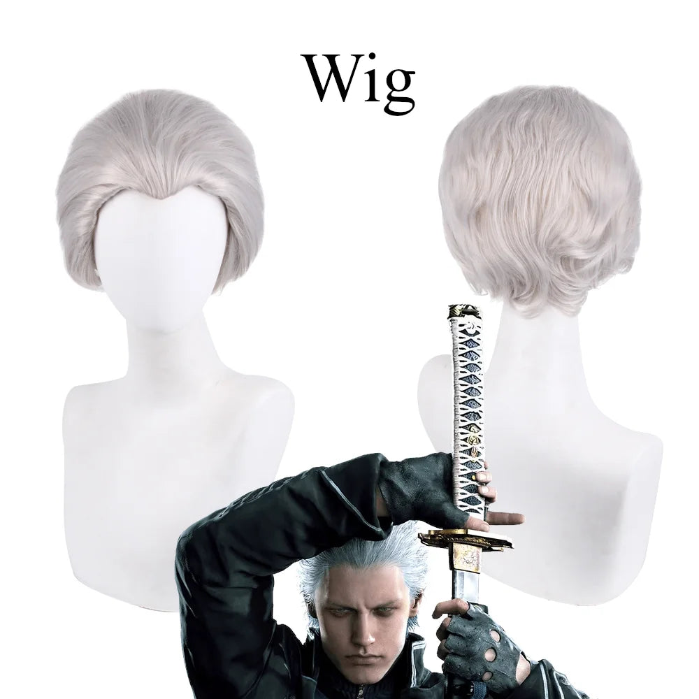 Vergil Cosplay Costume Set with Wig Devil May Cry Halloween Outfit for Men