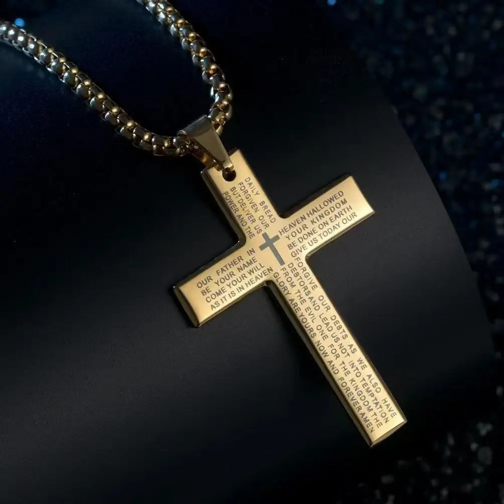 Cross Chain Pendant Necklace for Men Women Metal Geometric Punk Gothic Jewelry