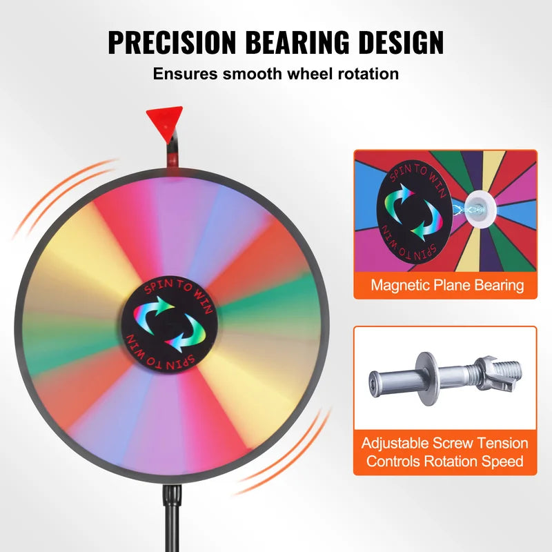 Color Prize Wheel 18 Inch with Folding Tripod Stand, 14 Slots Dry Erase Game
