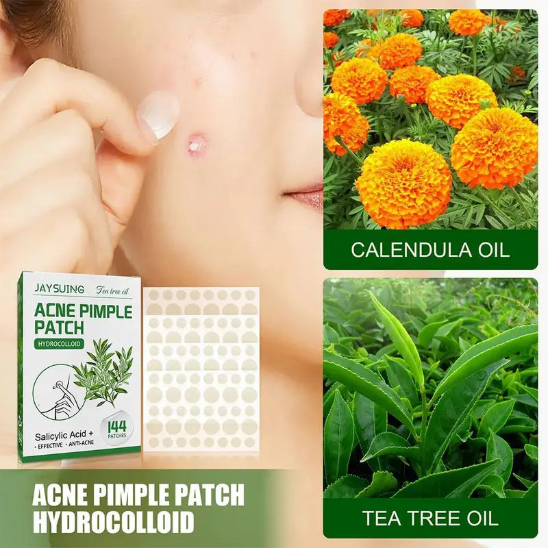 Acne Patches 144pcs Translucent Hydrocolloid Salicylic Tea Tree Oil for Inflamed Skin