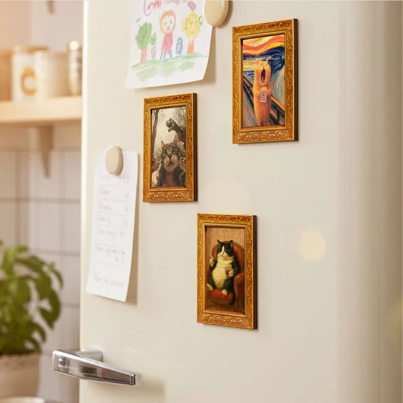 Wooden Refrigerator Magnet - Funny Cat Dinosaur Pattern, Kitchen & Home Decor