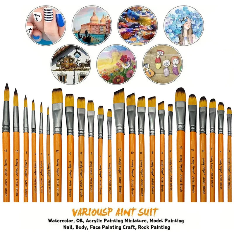 Artist Paint Brush Set - 6/24 Pcs Premium Nylon Hair Paintbrushes for Acrylic, Oil, Watercolor Painting