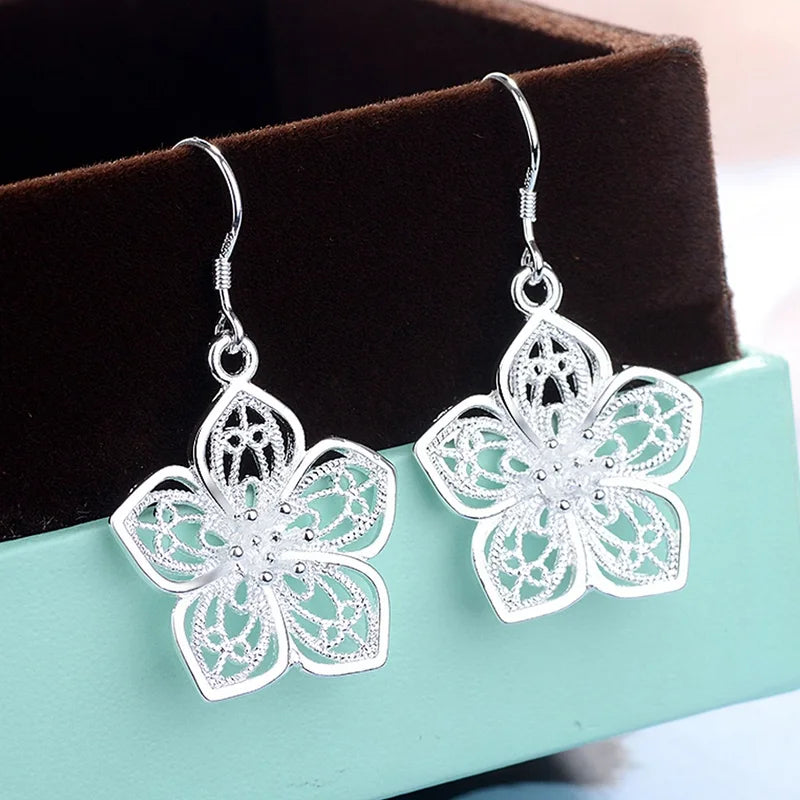 Retro Silver Flower Earrings for Women - Fashion Jewelry for Party Wedding