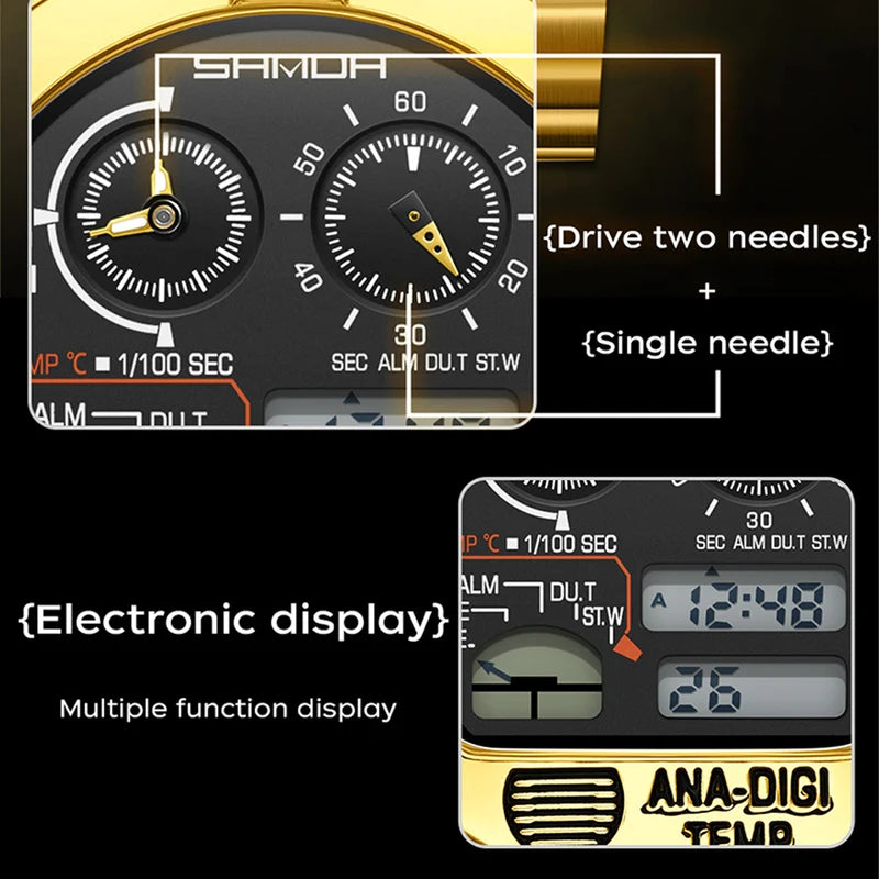 Digital Men’s Watch with Steel Band, Temperature & Stopwatch Functions