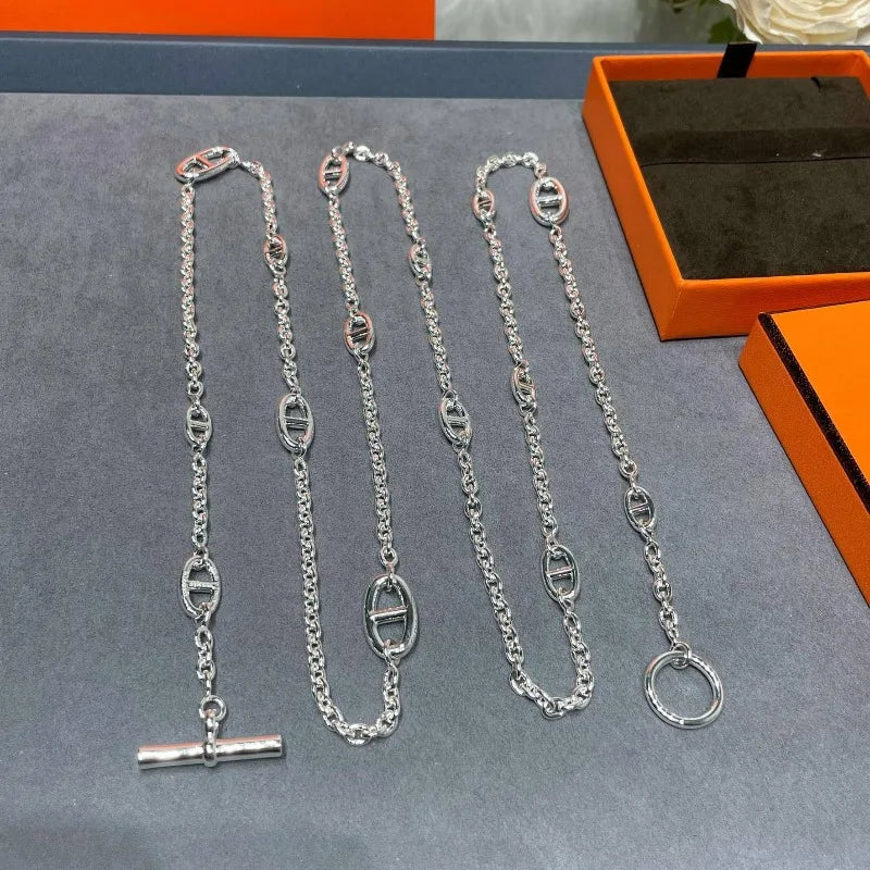 Long Layered Pig Nose Necklace for Women - Elegant Chain Jewelry