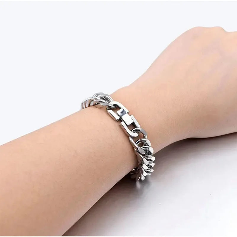 8MM Stainless Steel Cuban Chain Bracelet for Men Silver Hip Hop Jewelry