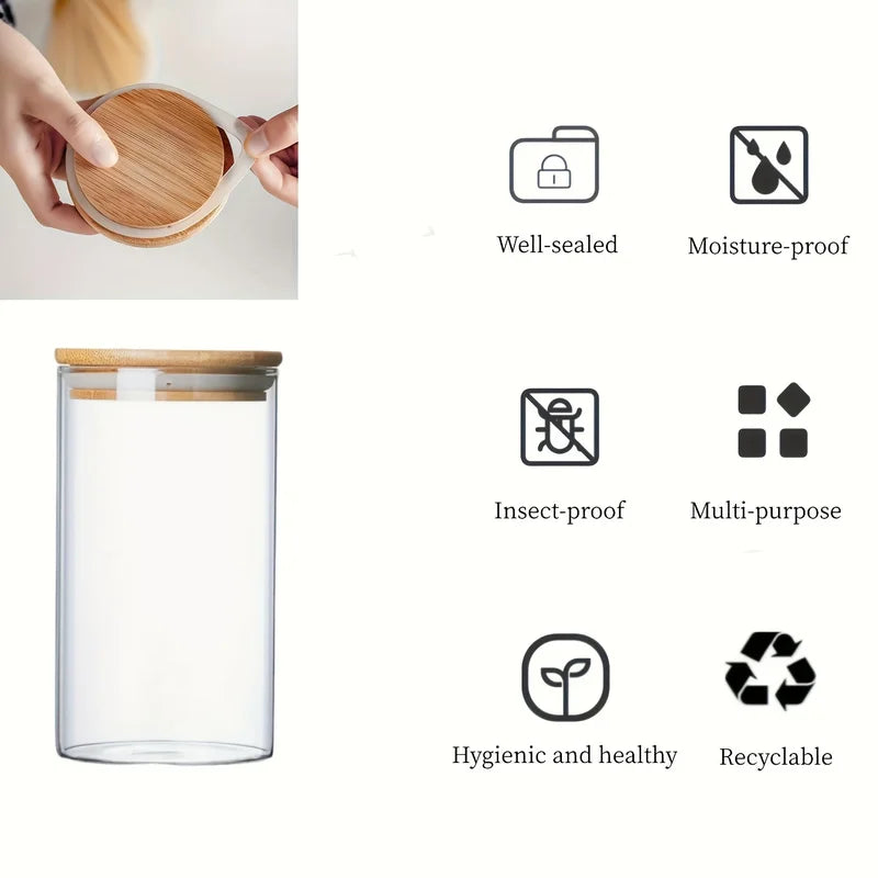 Glass Food Storage Jar with Bamboo Lid 280ml - Clear Kitchen Container