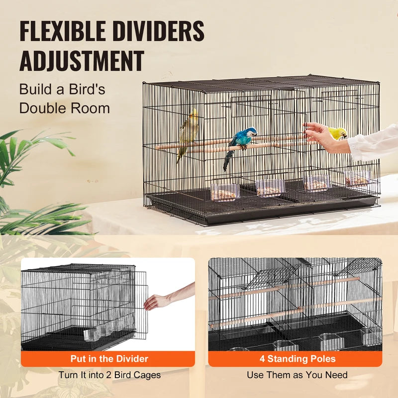 Stackable Bird Cage with Divider - Small Animal Pet Travel Enclosure, Removable Perches & Easy Clean Tray