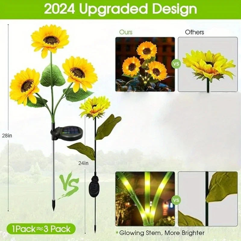 Solar Sunflower Garden Lights Outdoor Waterproof Flower Bed Decor - 2 Pack