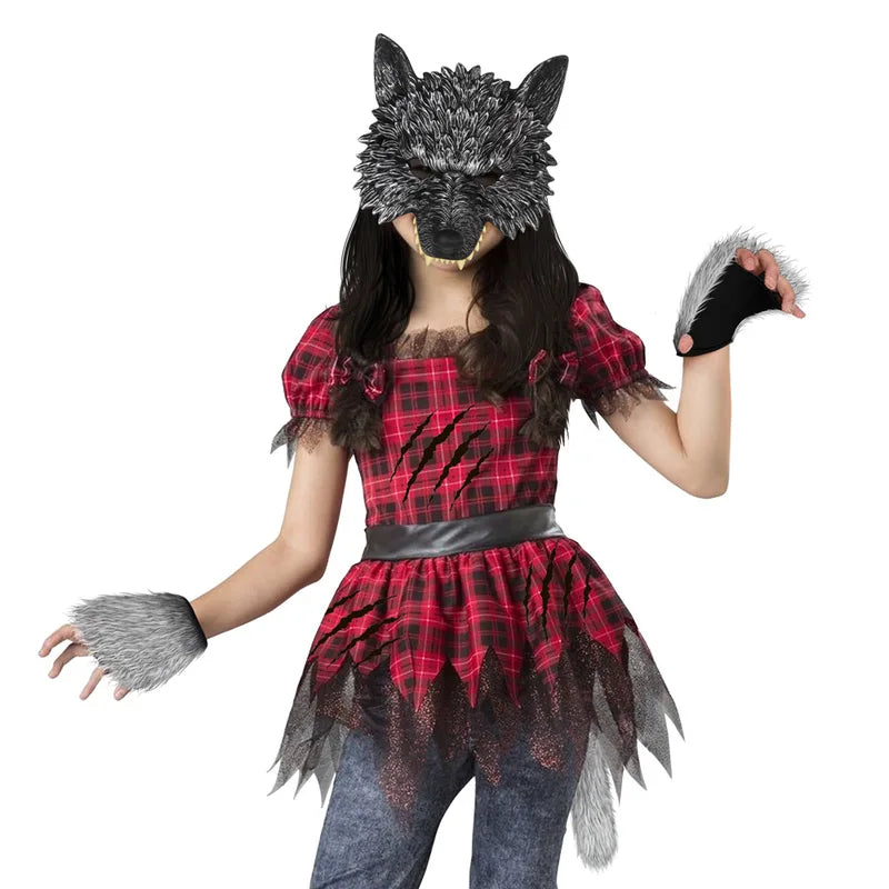 Halloween Wolf Costume Set with Mask Gloves Tail - Party Cosplay Accessories