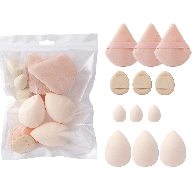 12Pcs All-Purpose Makeup Sponge Set with Dual-Use Beauty Egg & Powder Puffs
