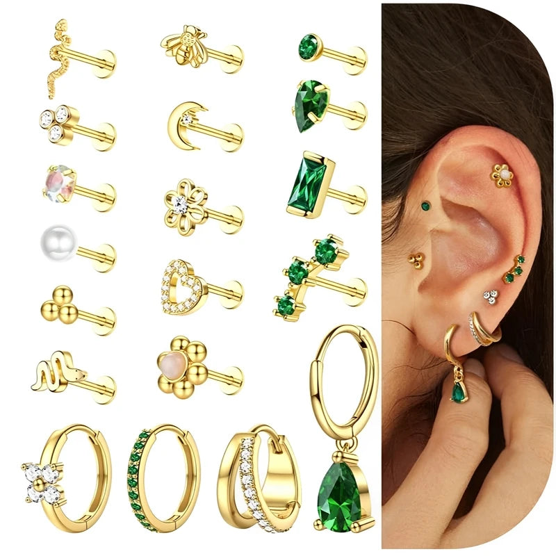 16G Flat Back Earrings for Women Stainless Steel Cartilage Stud Jewelry