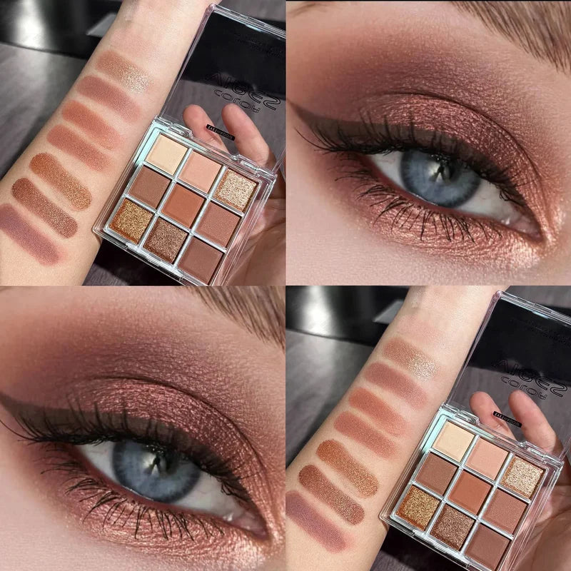 Nine Color Eye Shadow Palette with Glitter and Pearl Finish - Deciduous Red Brown Makeup