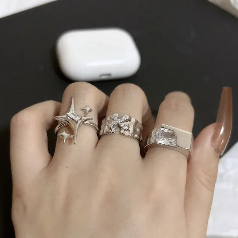Open Geometric Metal Ring with Zirconia for Women - Glamour Jewelry Accessory