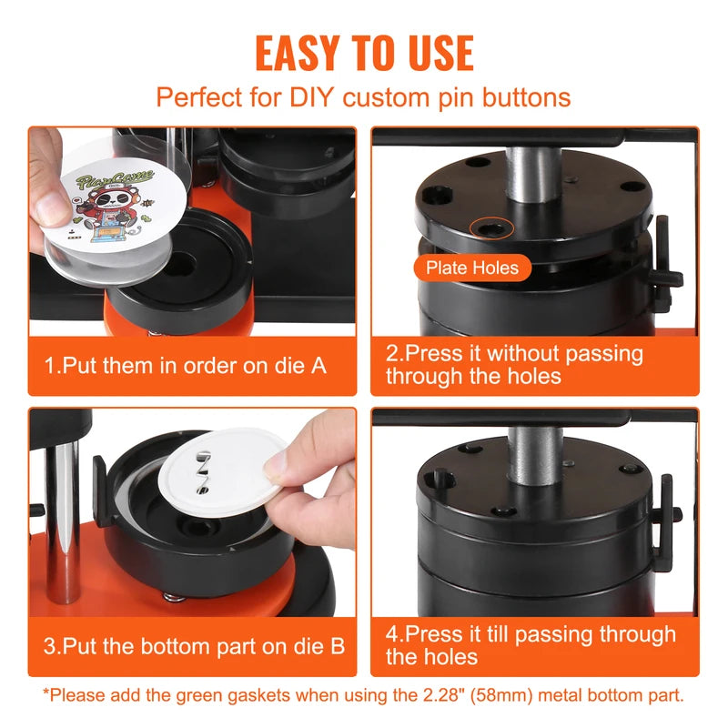 Button Maker Kit with 25/32/58 Pin Press and Ergonomic Handle - Craft & DIY Badge Maker