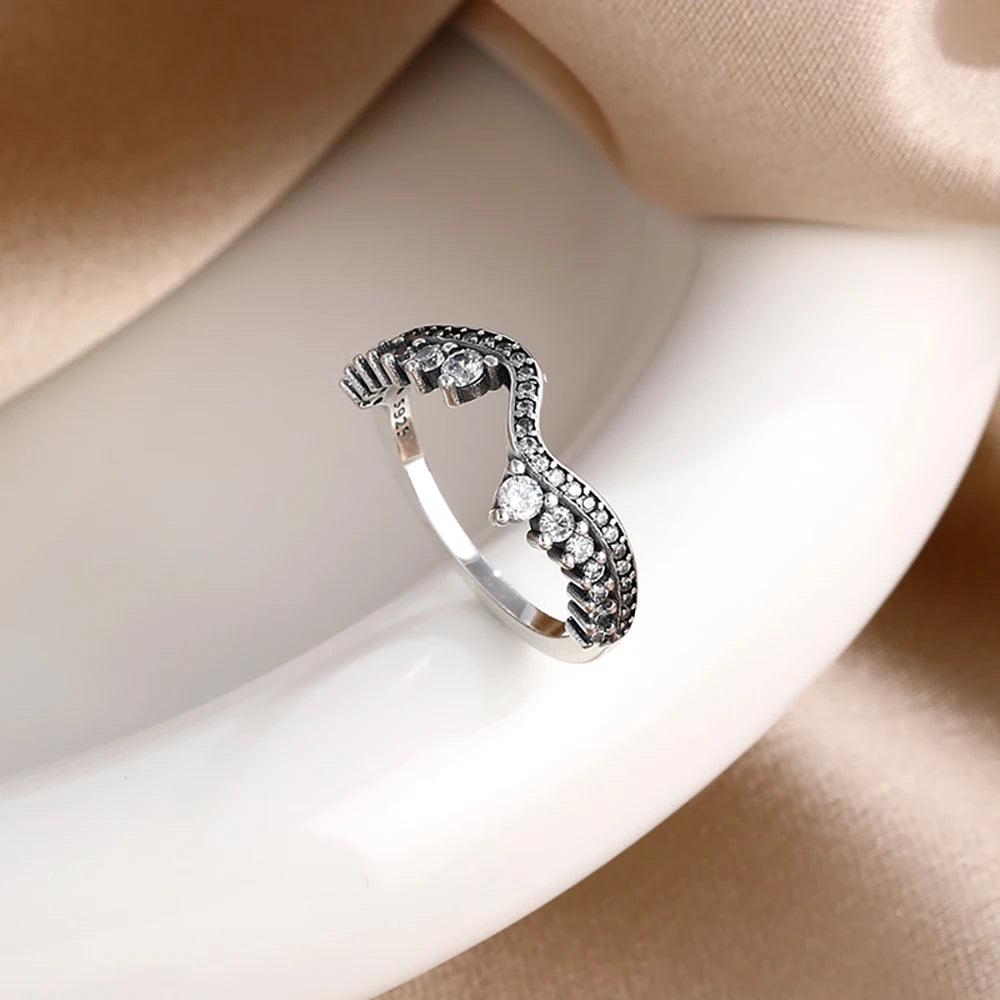 Elegant Silver Heart Moon & Star Ring for Women - Size 6-9, Luxury Jewelry