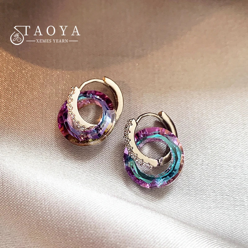 Summer 2024 Fantasy Crystal Circle Ring Buckle Pendant Earrings Jewelry Set for Women