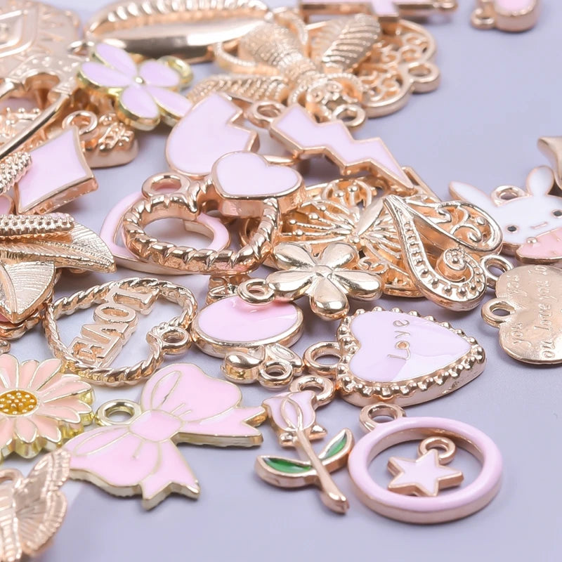 Assorted Heart Rabbit Flower Enamel Charms for Jewelry Making - Bulk DIY Pendant Mix