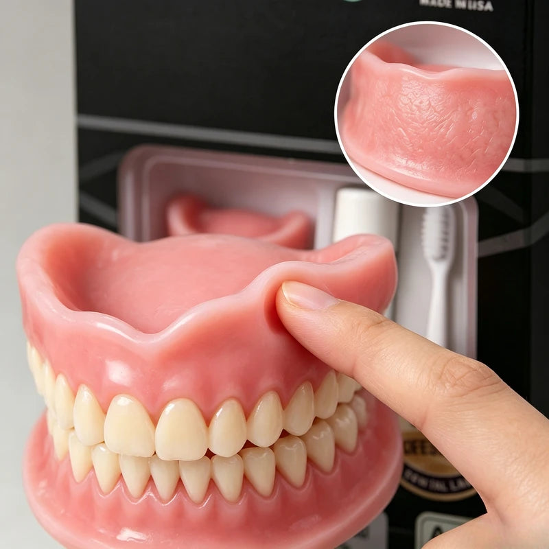 Moldable Silicone Denture Kit - Upper & Lower False Teeth with Free Toothbrush & Toothpaste, Natural Ivory, Color Variants
