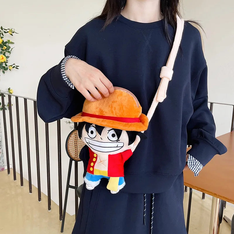 Anime Plush Crossbody Bag Luffy One Piece Cartoon Shoulder Bag for Fans