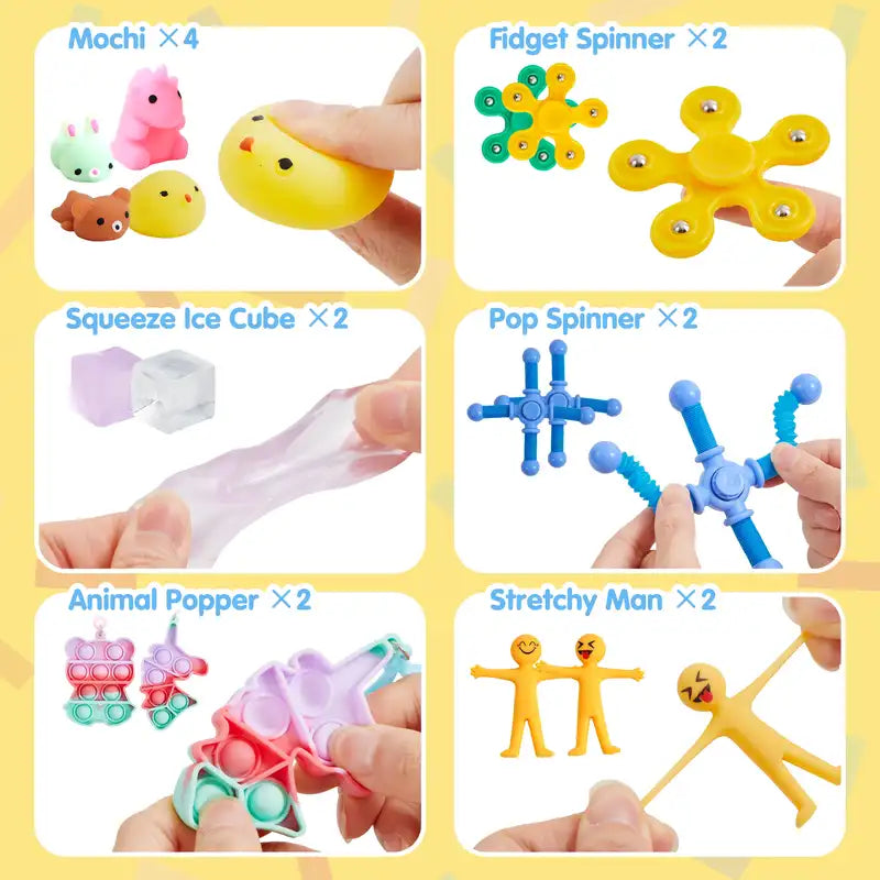 Sensory Fidget Toys Set for Kids and Adults - Stress Relief and Autism Toys, Party Favors, Classroom Prizes, 60 Pieces