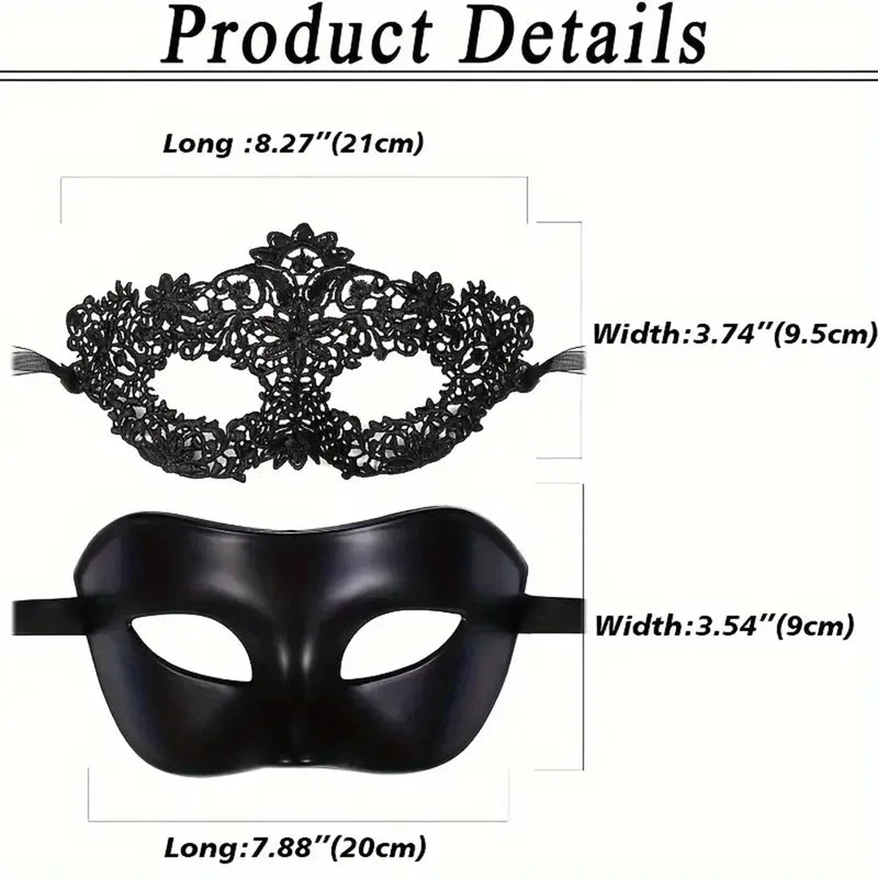Black Lace Masquerade Mask Set for Couples - Venetian, Mardi Gras & Halloween
