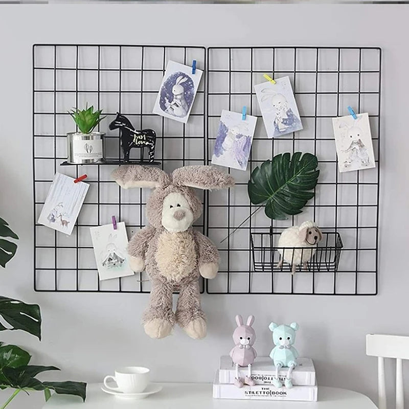 Home Wall Decoration Iron Grid Organizer with Photo Frames and Storage Shelf