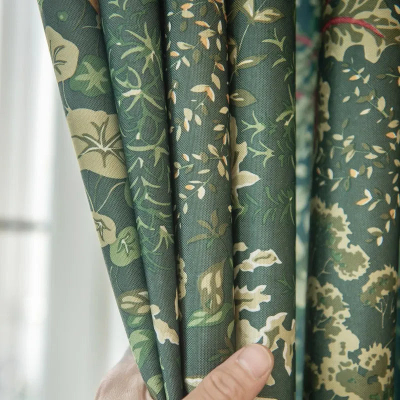 Small Floral Green Window Curtain Panel for Living Room Privacy