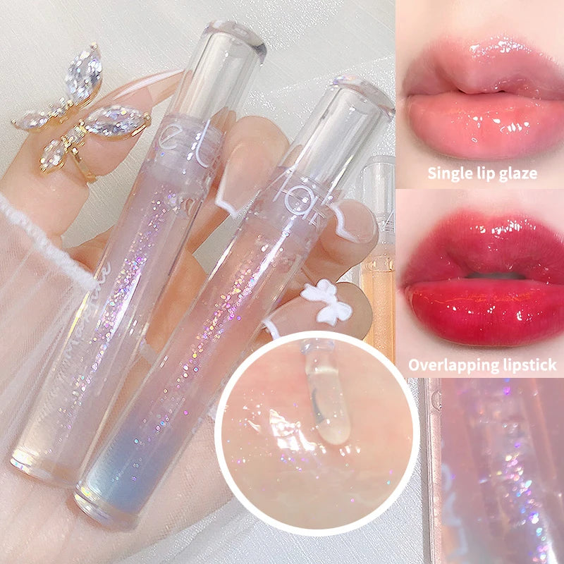 Pearlescent Lip Gloss with Water Reflection Effect - Moisturizing, Plump & Glitter Finish
