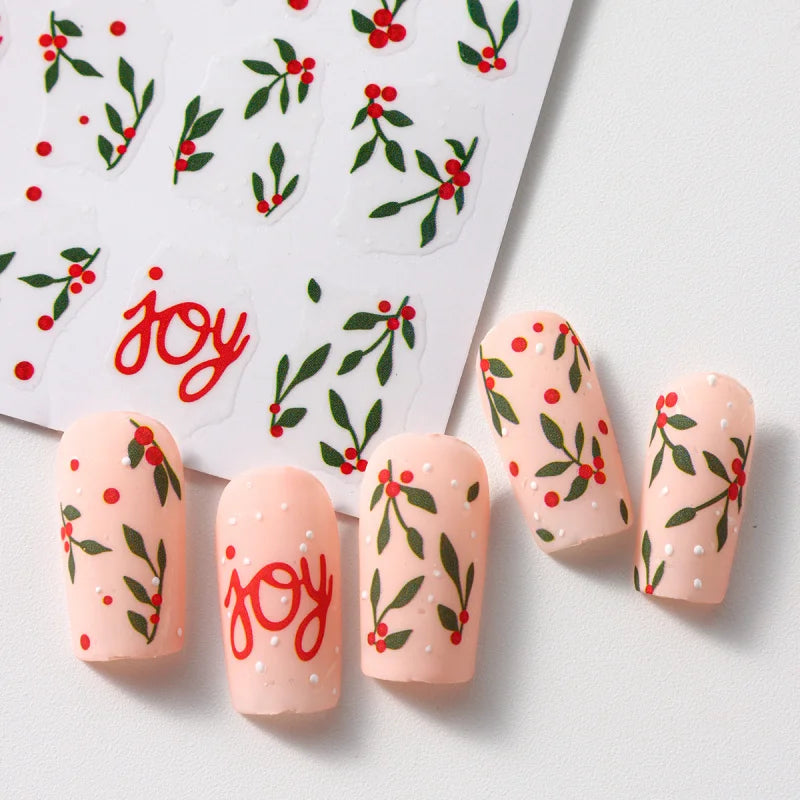 Christmas Holly Nail Art Stickers 2-Pack - Holiday Flower Leaf Decor for Nails