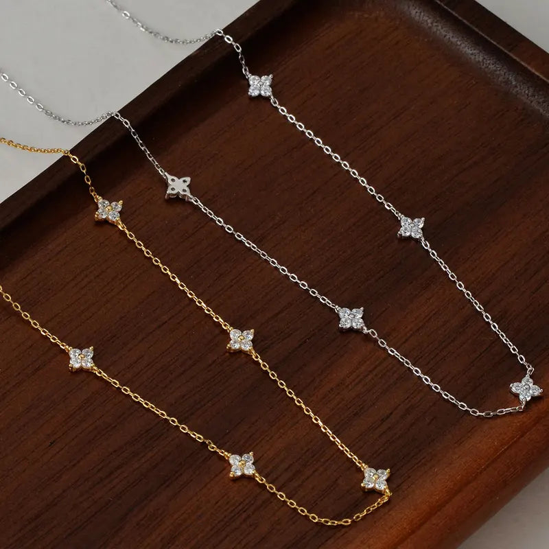 Knobspin Four-Leaf Clover Moissanite Necklace 2mm Lab Created Sterling Silver Jewelry