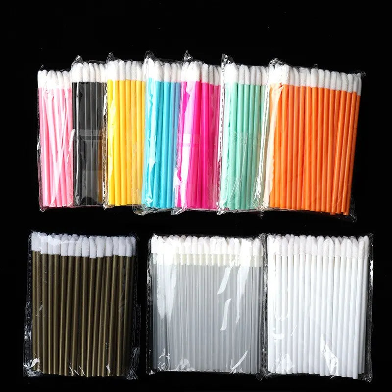 Disposable Lip Brush Set - 50 Nylon Lip Gloss & Lipstick Applicators with Colored Handles