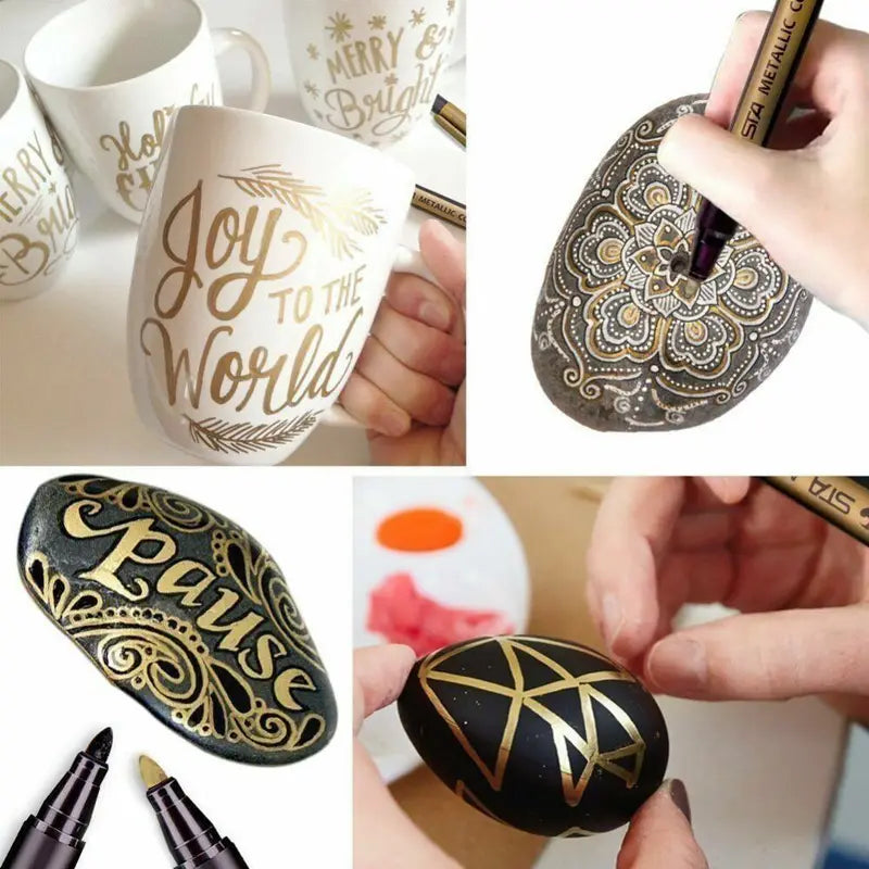 Metallic Paint Marker Pen Set - Waterproof & Permanent for Art & Craft