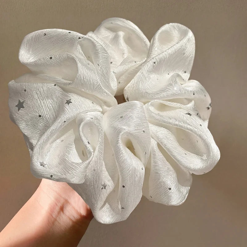 Romantic Star Print Satin Scrunchies for Women - Shiny Elastic Hair Ties, Elegant Hair Accessories for Daily & Party Wear